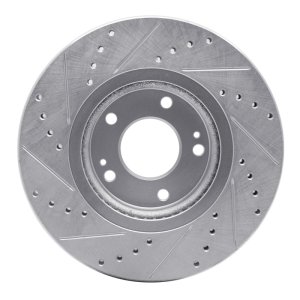 Hyundai Santa Fe Brake Rotor (1) - Front Right - R1 Concepts - Drill & Slot - Silver - `10-`13